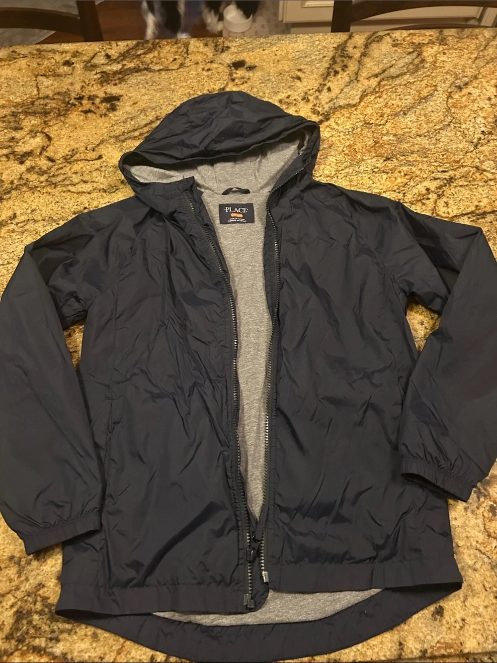 Children's Place Navy Hooded Raincoat with Gray Lining
